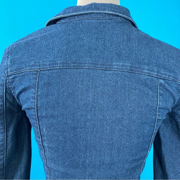 Fitted Denim Mini Dress w/ Long Sleeves in Dark Wash Blue Jean Size 2 XS - Picture 7 of 9